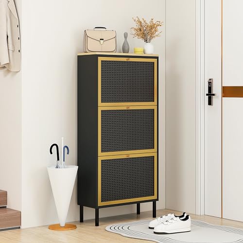 Natural Rattan Shoe Cabinet with 3 Flip Drawers I260496