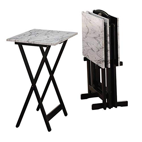 5-Pieces Faux Marble TV Snack Food Tray Set Stand Trays Dining Cart Storage Individual Tray A6029