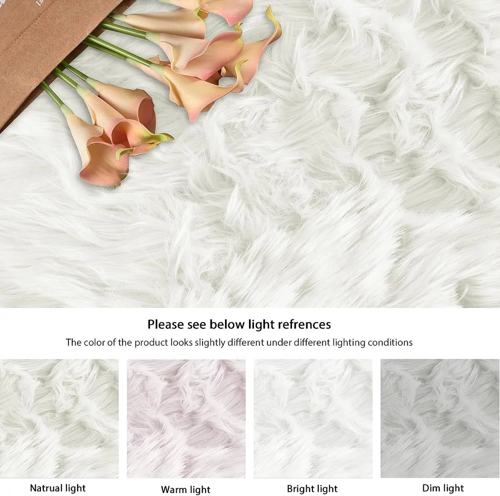 White 4x6 Ft Faux Sheepskin Fluffy Shaggy Rug D598055