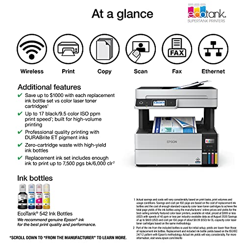 Wireless Color All-in-One Supertank Printer with Scanner, Copier, Fax and Auto Document Feeder, White V267