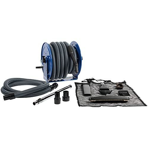 Industrial Grade Steel Hose Reel and Wet/Dry Vacuum Attachment Set, Gray V118650