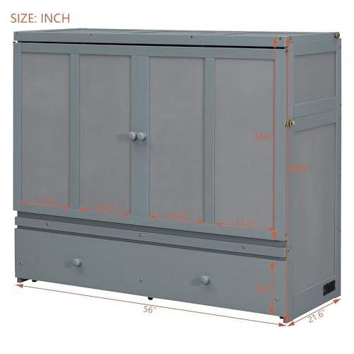 Espresso Wood Queen Size Murphy Bed with Drawers F272133