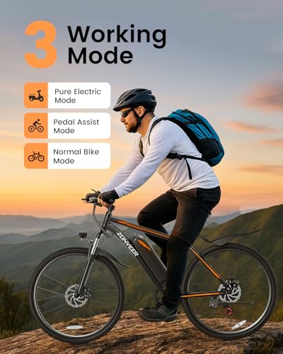 26'' Peak 500W Brushless Motor Ebike, 20MPH 40Miles 360Wh Removable Battery 7-Speed Electric Mountain Bike B71333
