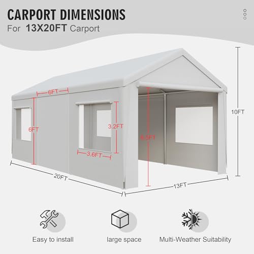 Gray 10' x 20' Heavy Duty Car Canopy Portable Garage with Removable Sidewalls and Roll-up Ventilated Doors & Windows L6775