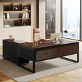 63-Inch L-Shaped Executive Desk with Mobile File Cabinet, Drawers and Storage Shelves, Dark Walnut & Black U47691