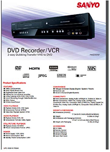 DVD Recorder VCR Combo 2-way recording K8542
