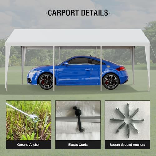Gray 10' x 20' Heavy Duty Car Canopy Portable Garage with Removable Sidewalls and Roll-up Ventilated Doors & Windows L6775