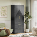 Black Wooden Wardrobe Armoire with 2 Doors and 3 Drawer S78274