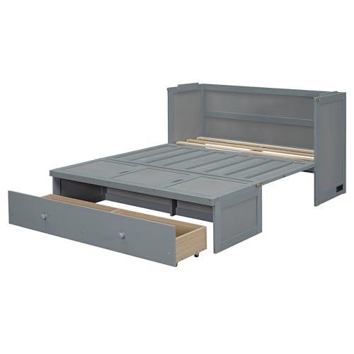 Espresso Wood Queen Size Murphy Bed with Drawers F272133