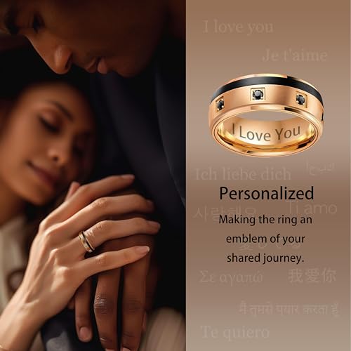6mm & 8mm Tungsten Carbide Wedding Ring Sets with Clear and Black CZ Stones L225