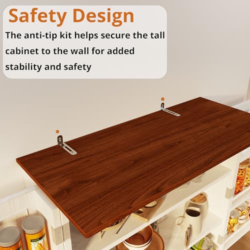White 72" Tall Freestanding Pantry Cabinet with Sliding Storage Rack and 6 Hanging Shelves C8323