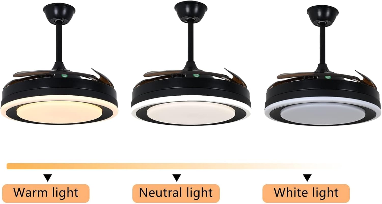 42 Inch Retractable Ceiling Fan with Lights Remote Silent Motor 6 Speed 3 Color Change Timer X69995