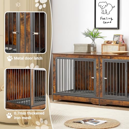 86" Stackable Dog Kennel Furniture with Removable Divider & 3 Doors, Rustic Brown C823307