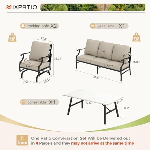 Navy Blue 4 Pcs Metal Outdoor Patio Furniture Set with 3-Seat Sofa, 2 Swivel Chairs, Coffee Table and Cushion N507