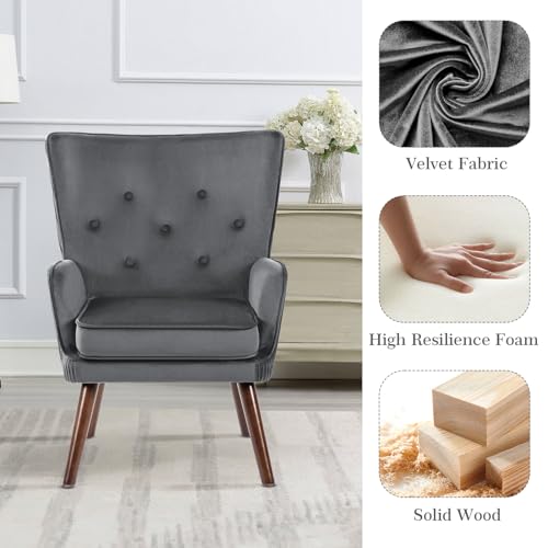 Blue Velvet Accent Chair with Solid Wood Legs H992979