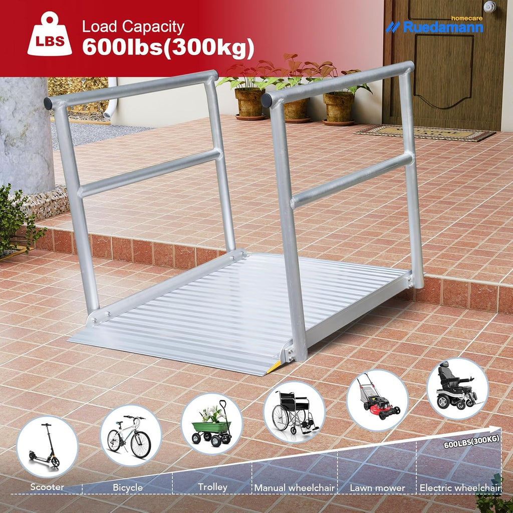 Aluminum Wheelchair Ramp with Handrails, 600 Lbs Capacity, Non-Slip A426001