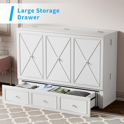 Grey Murphy Bed Cabinet with Tri-Folding Mattress K943