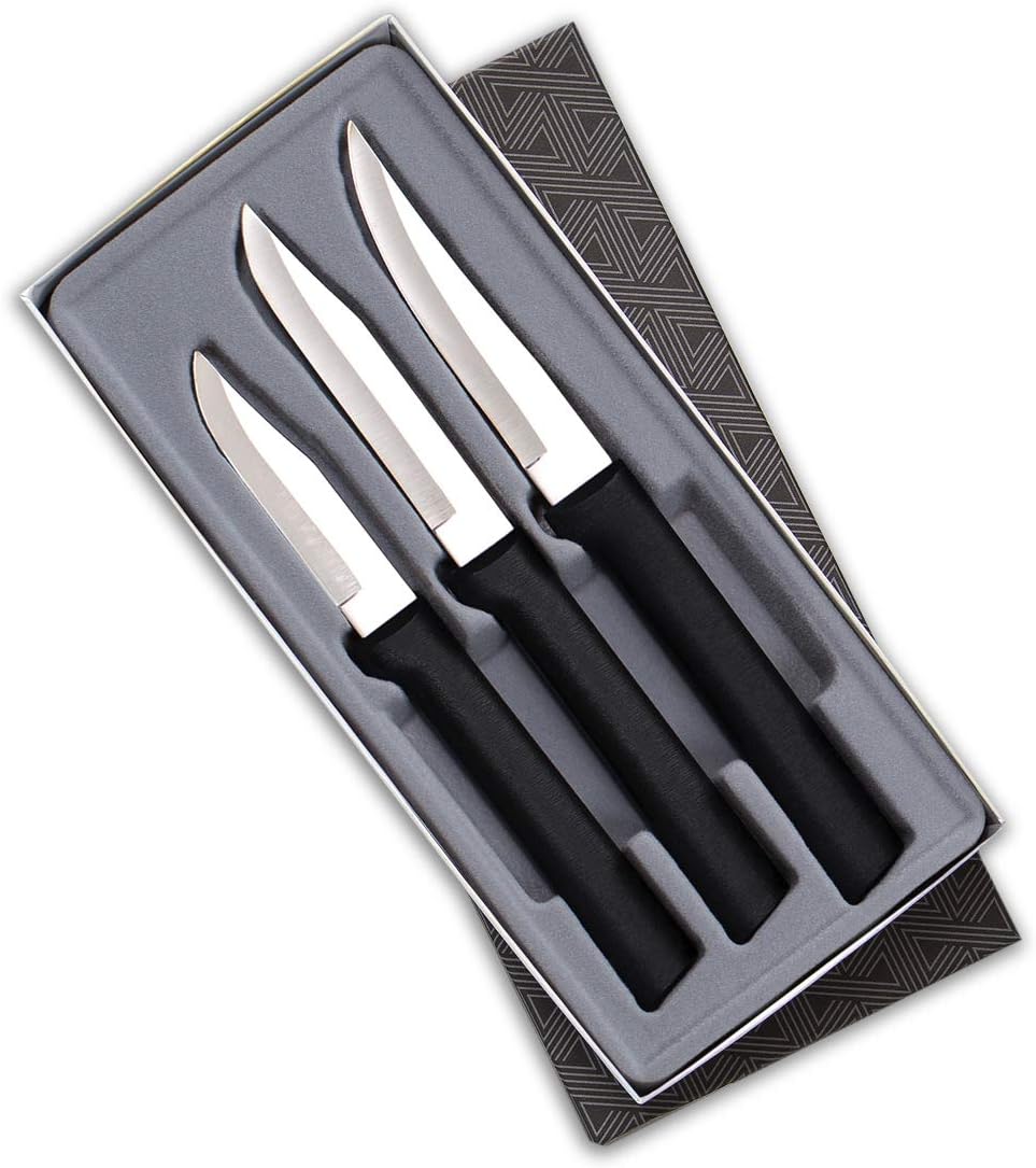 3 Pc Stainless Steel Paring Knife Set, 2.5", 3.25", Black Handle R2008