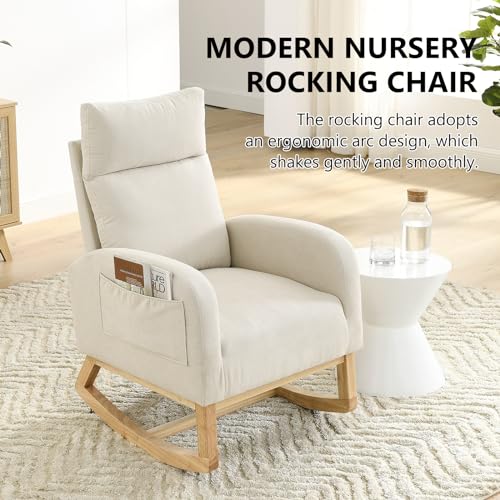 Grey Teddy Upholstered Glider Rocking Chair with Wood Legs V573321