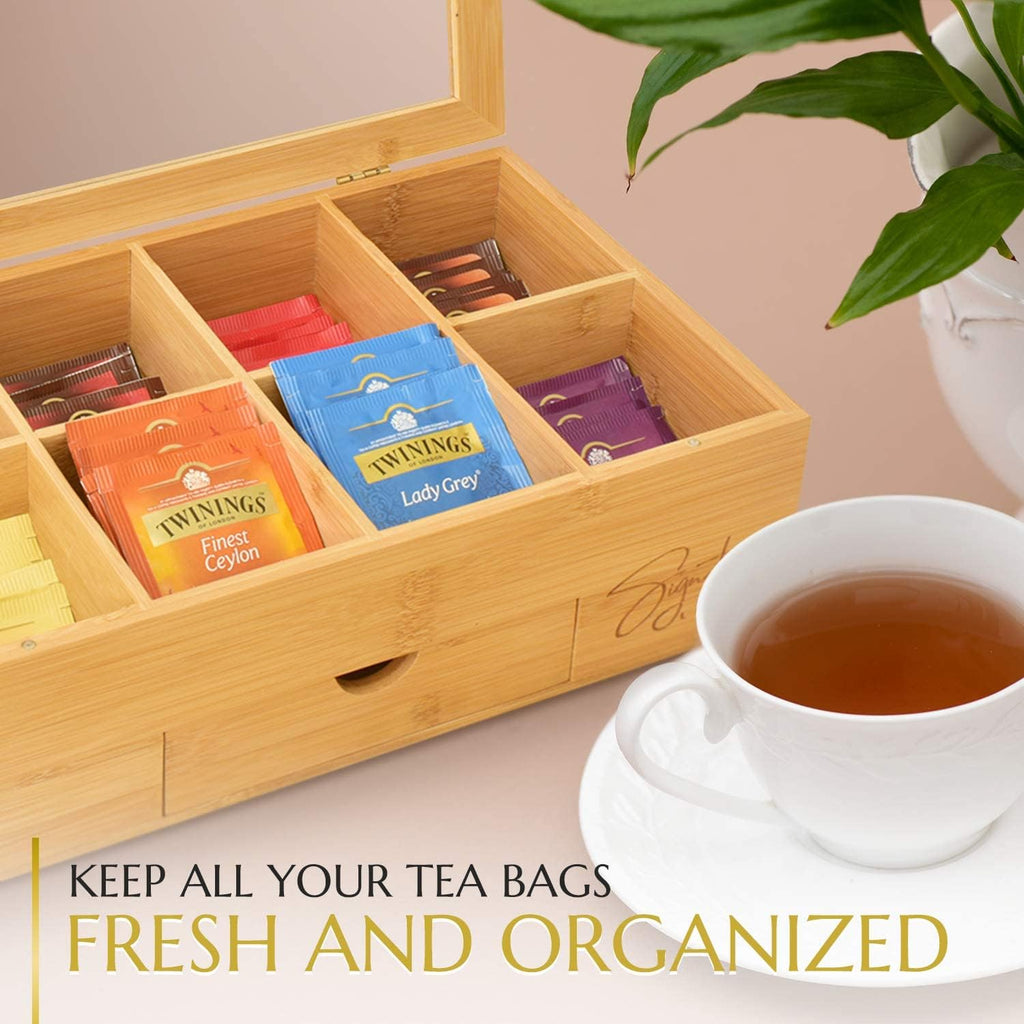Bamboo Wooden Tea Box Organizer Storage with Drawer (8 Compartments) Y637126