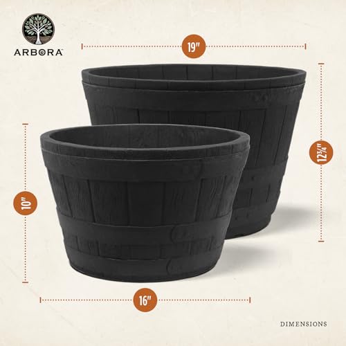 19" Whiskey Barrel Polyresin Planter with Textured Wood Finish Q2511
