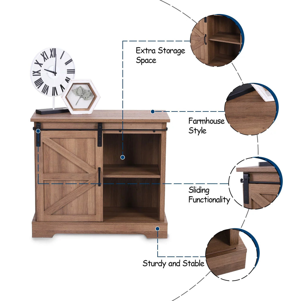 Brown Sliding Barn Door Storage Cabinet Sideboard Y771