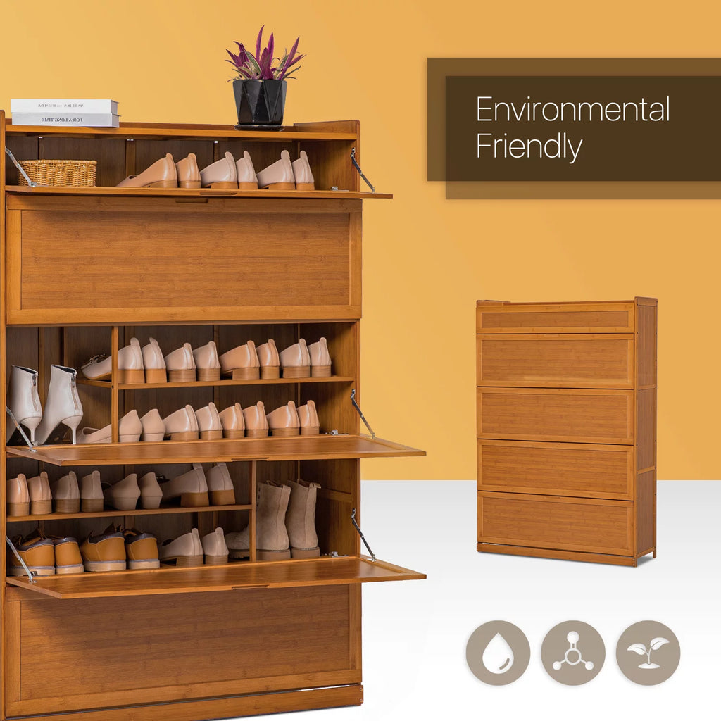 Bamboo 9 Tier Shoe Organizer Cabinet with Door Brown B99362
