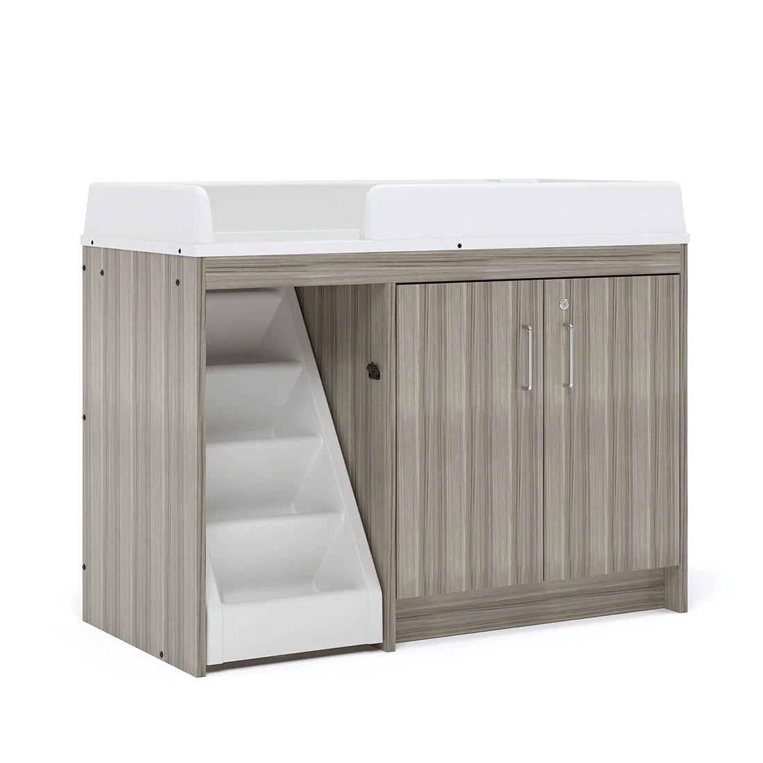 Toddler Walk Up Baby Changing Table with Stairs and Storage, Wood Laminate Finish, Elm Gray L412