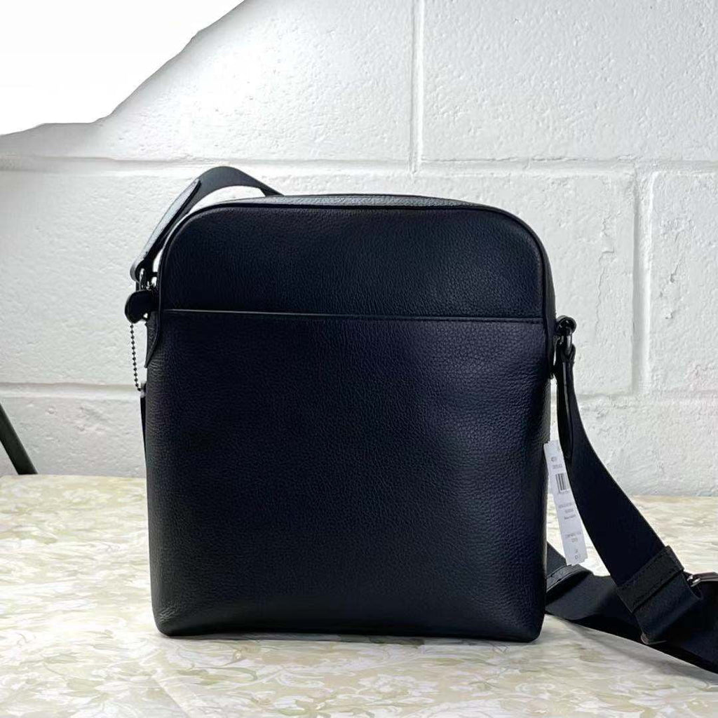 Black Refined Pebbled Leather Medium Crossbody Bag T3415