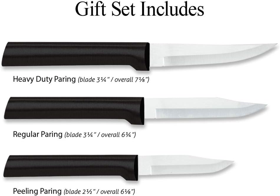 3 Pc Stainless Steel Paring Knife Set, 2.5", 3.25", Black Handle R2008
