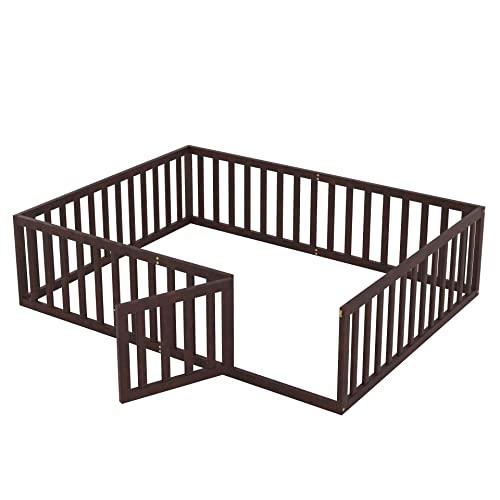 Twin Size Solid Wood Floor Bed Frame with Safety Fence X23444