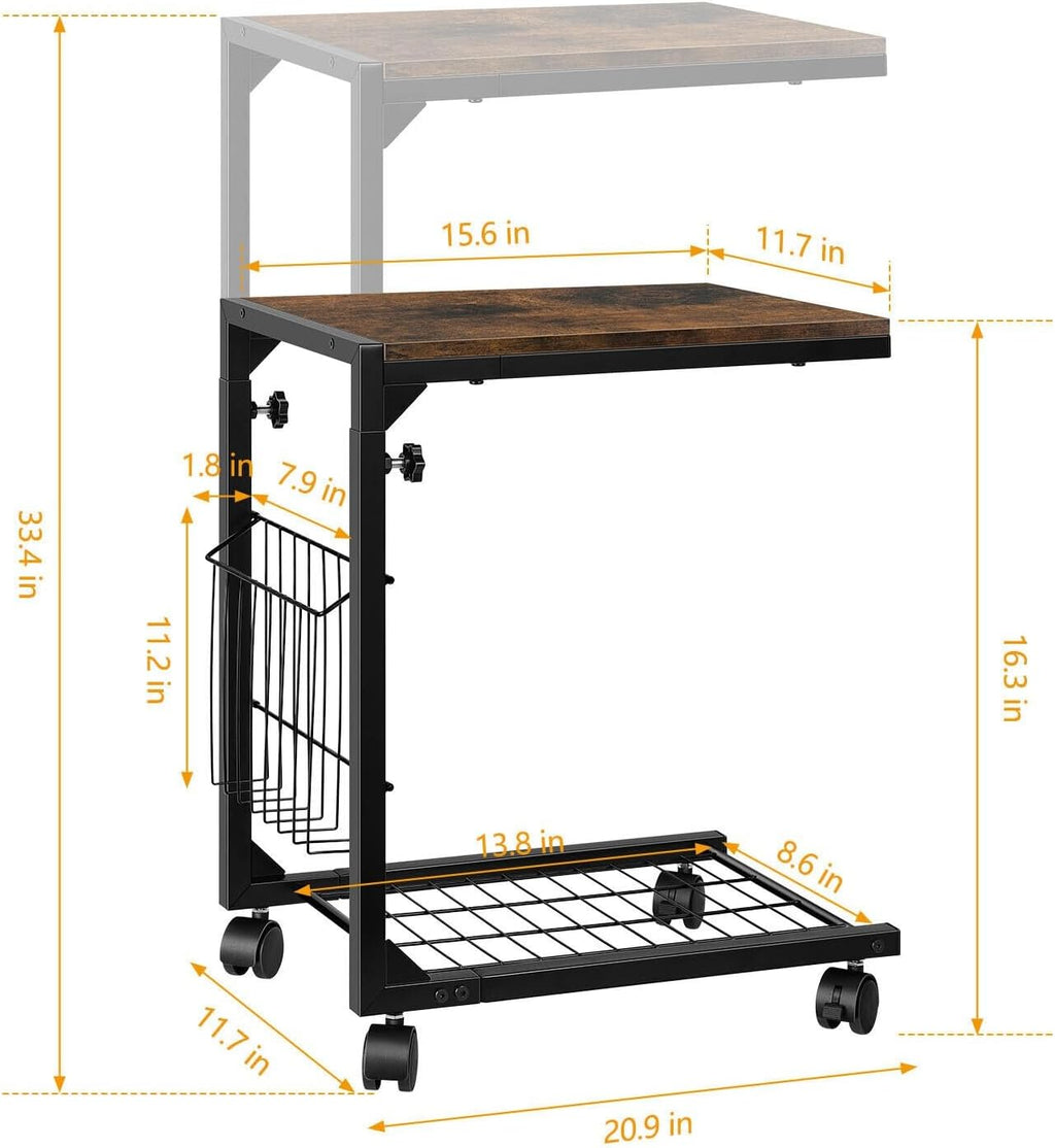 Height Adjustable C Shaped End Table with Wheels F465