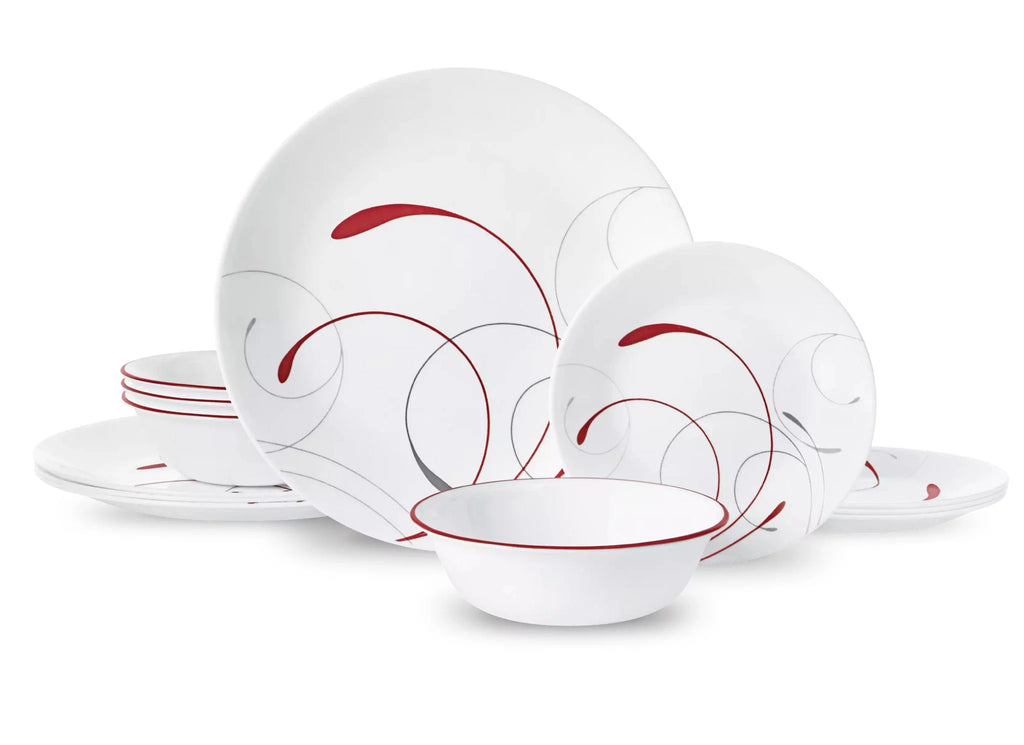 White and Red 12-Piece Dinnerware Set C934299