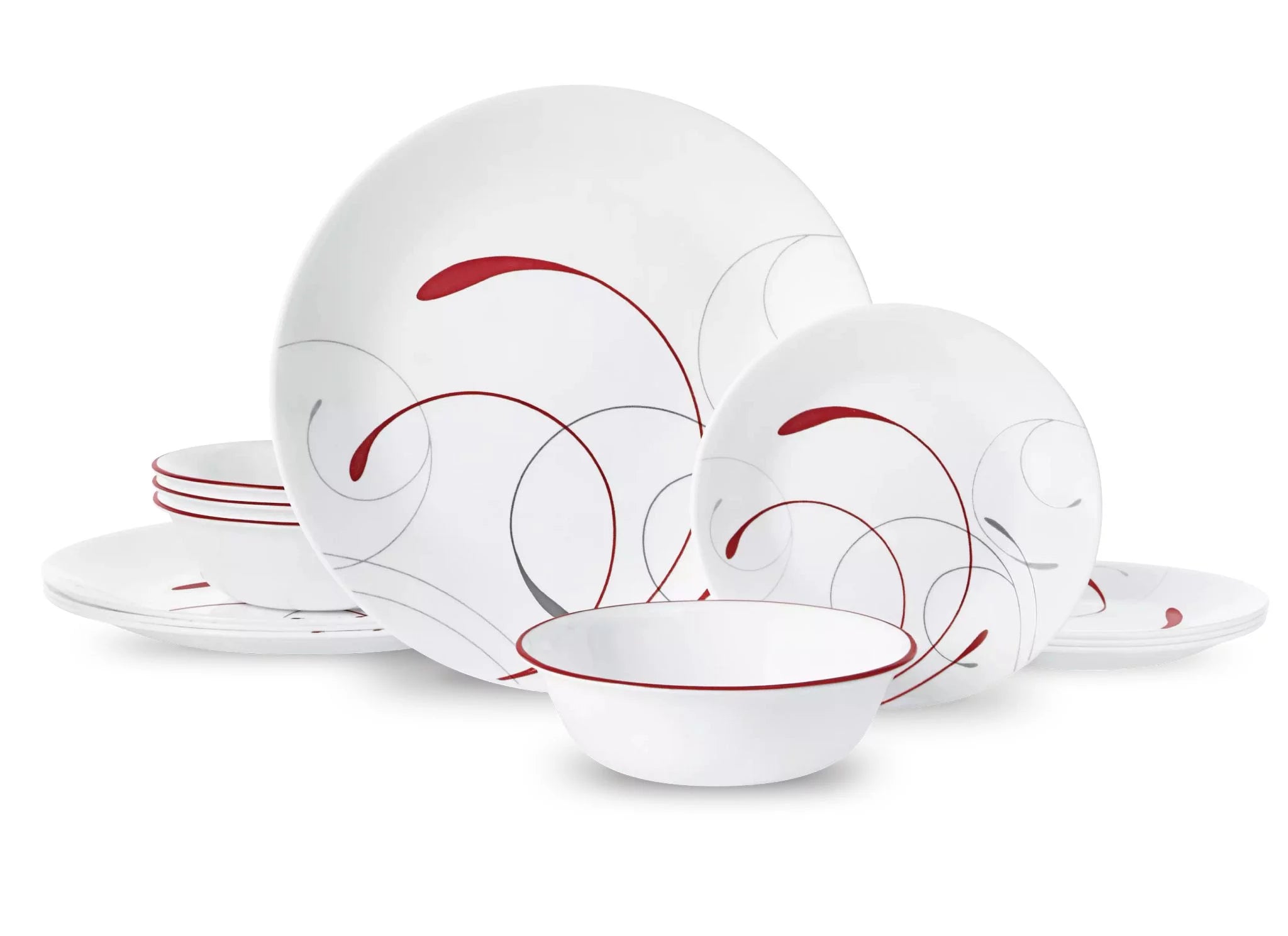 White and Red 12-Piece Dinnerware Set C934299