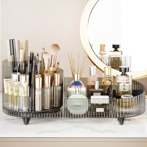 3 Layer Rotating Makeup Organizer with Brush Holder and Drawer (White) U8959