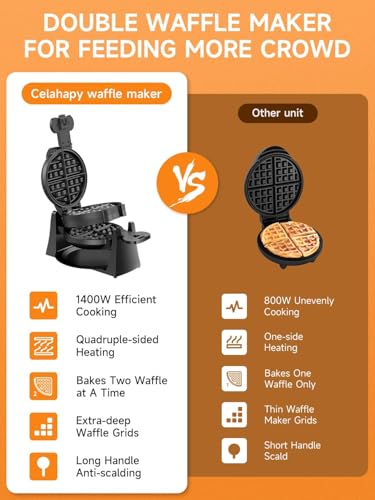 Black 1400W Double Belgian Waffle Iron Nonstick M102181
