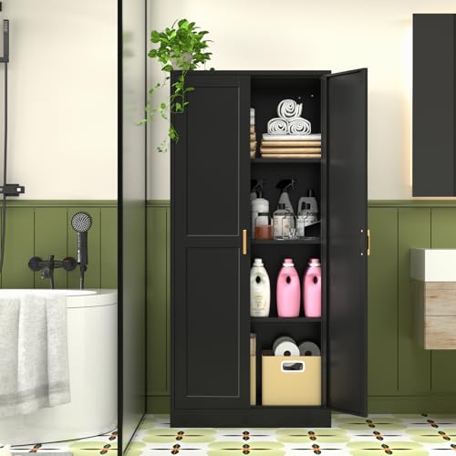 Black 60 Inch Tall Metal Pantry Cabinet with Doors and Shelves P114