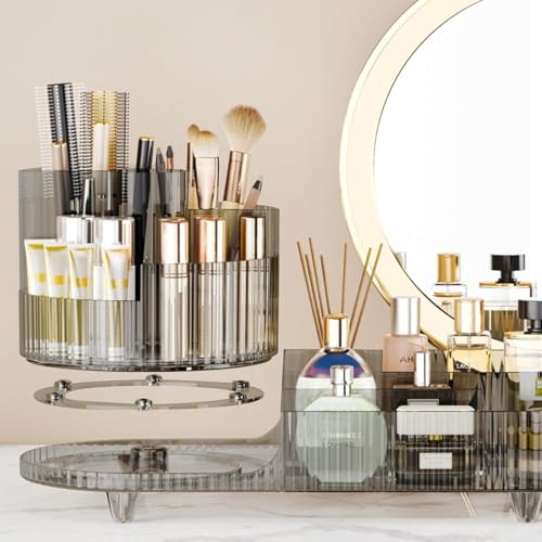 3 Layer Rotating Makeup Organizer with Brush Holder and Drawer (White) U8959