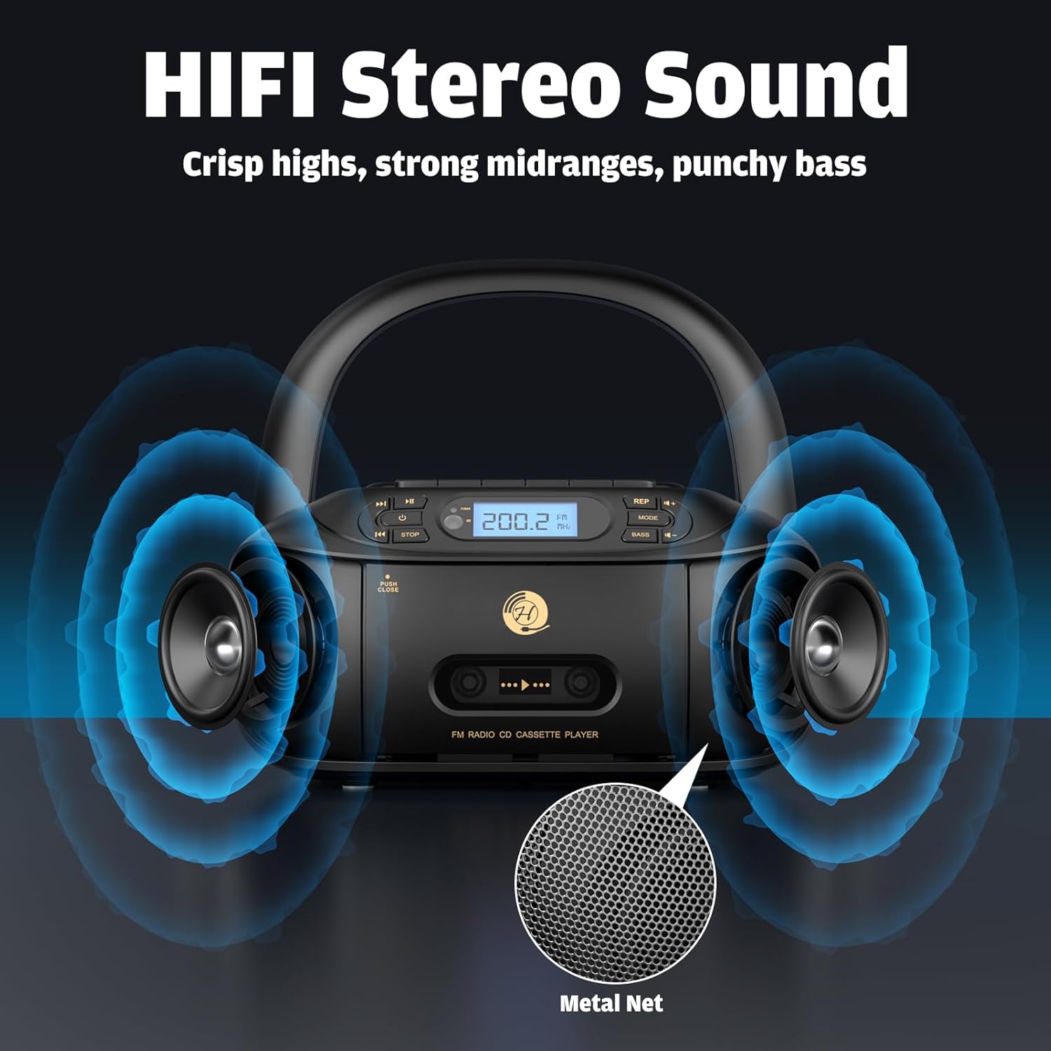 CD Cassette Player Combo Boombox with Bluetooth 5.1, FM Radio, Stereo Sound Q6593