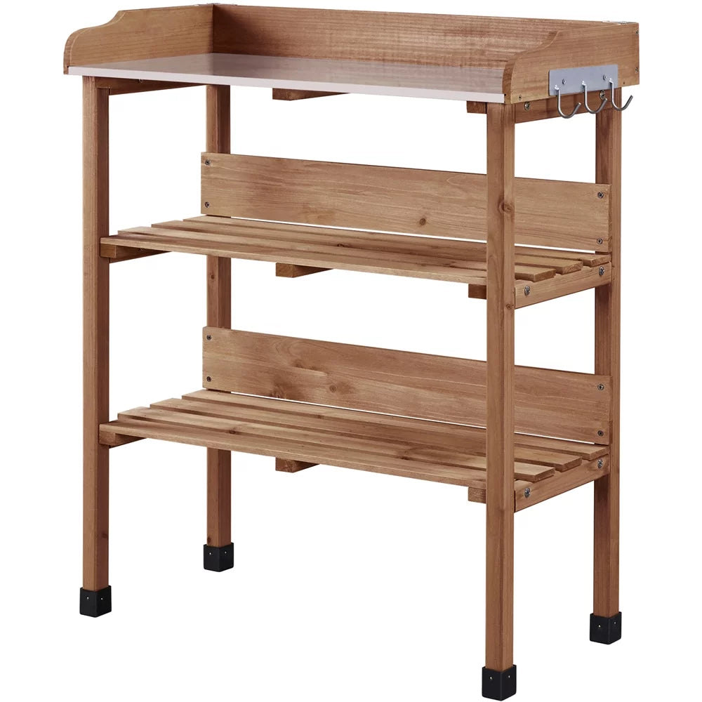 Brown Outdoor Potting Bench Table with Storage Shelf H120