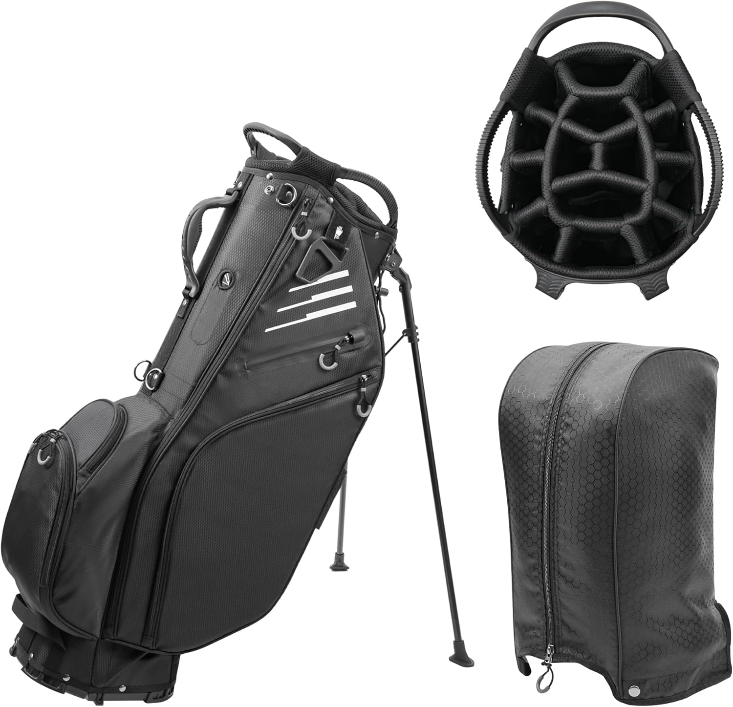 Black 14 Way Full-Length Dividers Lightweight Waterproof Golf Bag with Stand U3943