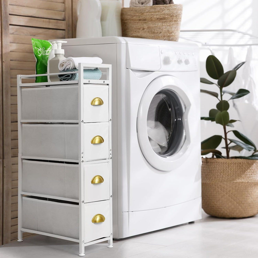 Narrow 4 Drawers Fabric Storage Dresser with Wooden top Z2343