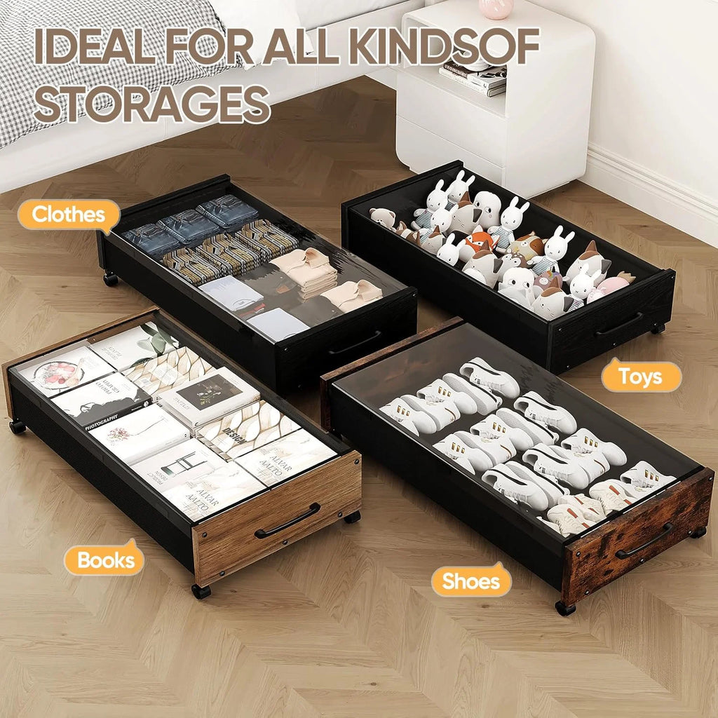 80L Extra-large Rolling Under Bed Storage Bins 2 Pack with Removable Lid B423