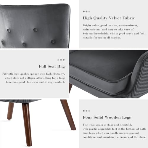 Blue Velvet Accent Chair with Solid Wood Legs H992979