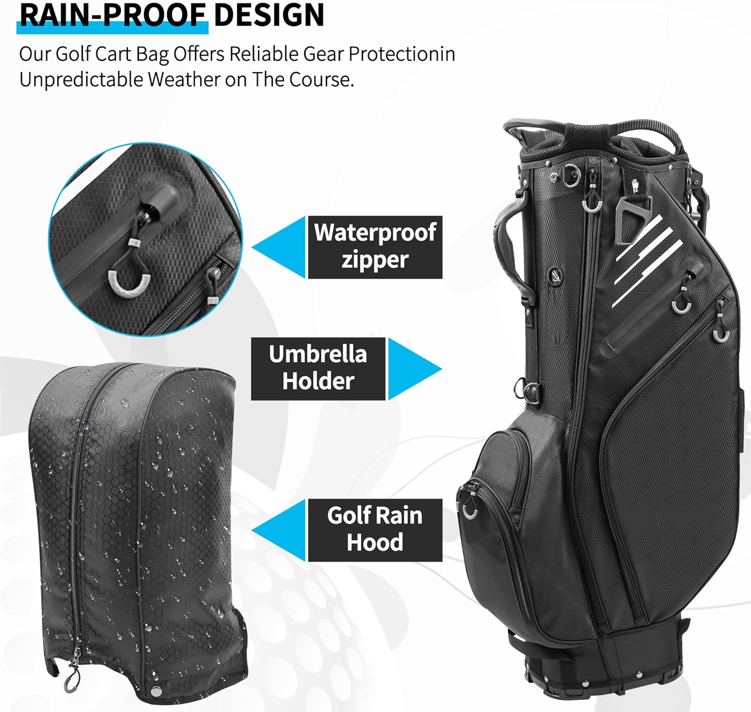 Black 14 Way Full-Length Dividers Lightweight Waterproof Golf Bag with Stand U3943
