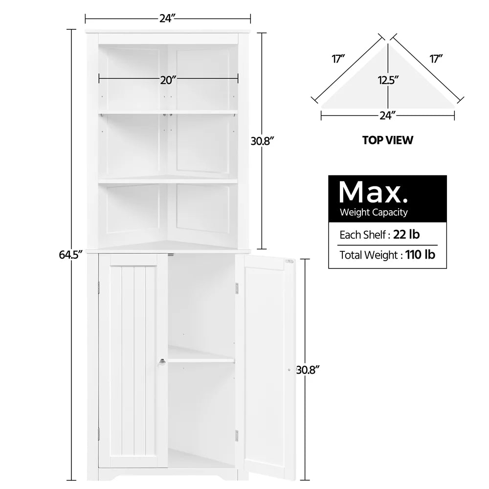 White Wooden Corner Cabinet with Open Shelf A275
