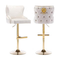 Beige Velvet Adjustable Swivel Barstools Set of 2 U9788
