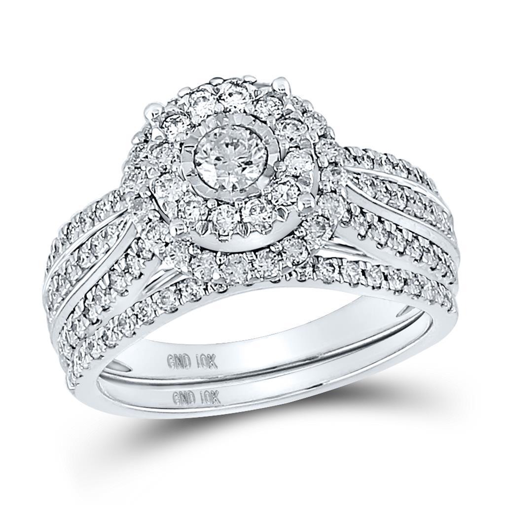 10k White Gold Round Diamond Bridal Wedding Ring Set 1-1/4 Cttw O8114