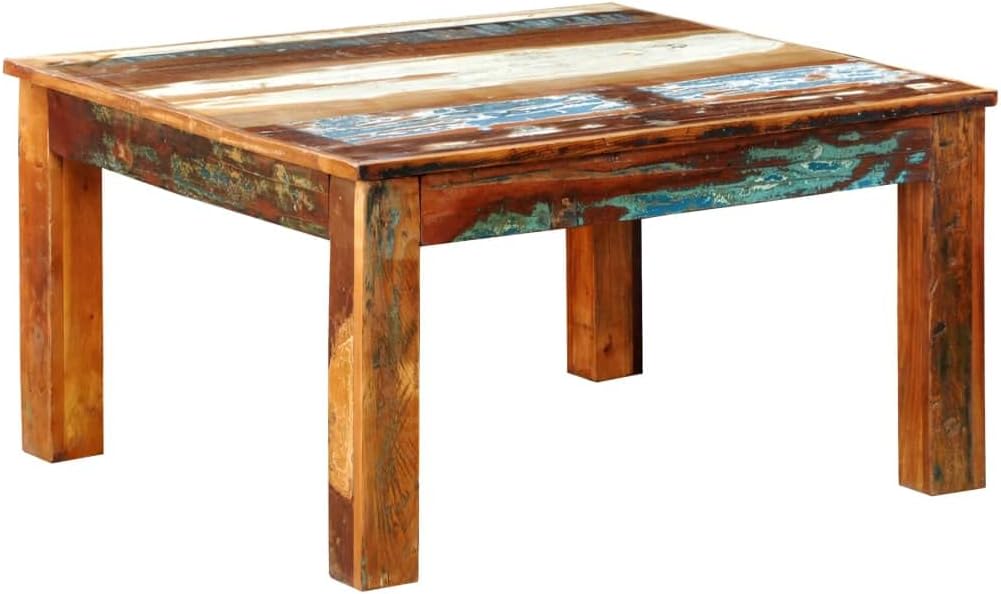 Rustic Coffee Table Square Polished Multi-Color Cocktail Table Reclaimed Wood Distressed Brown E72659