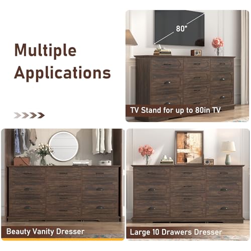 White 10 Drawer Wood Dresser with Charging Station O382